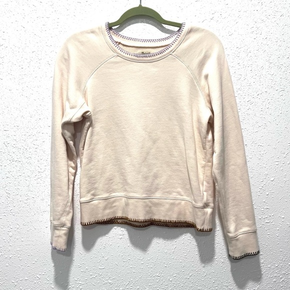 Madewell Stitched Shrunken Sweatshirt Cream Top with Lavender Stitching Small - Picture 7 of 7